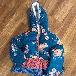 Matilda Jane Snow Day Girls Puffer Coat Sz 8 Floral/Pink/Teal